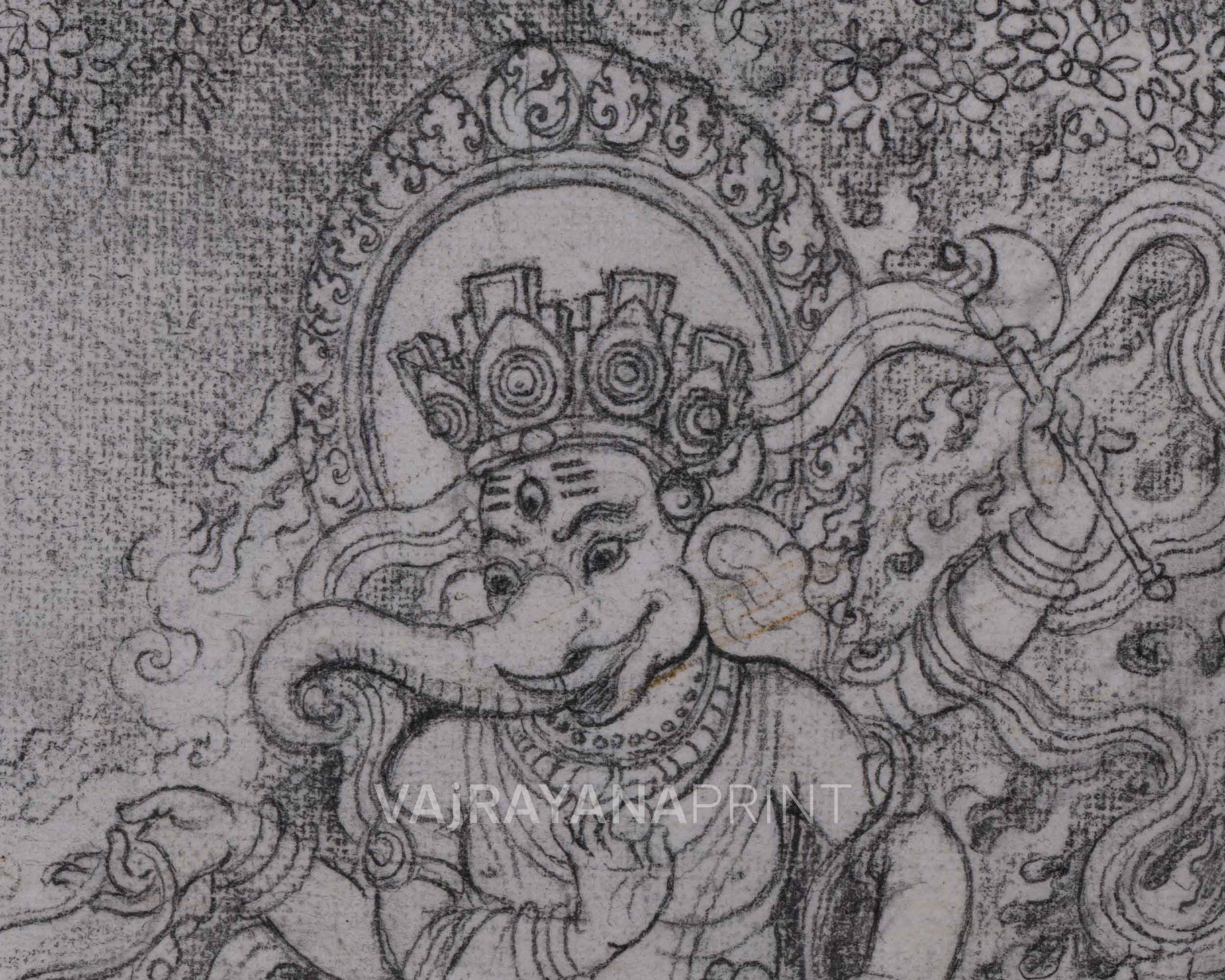 Canvas Drawing Of Ganesha High-Quality Print | Armed Lord Ganesh On Stencil For Wall Decor