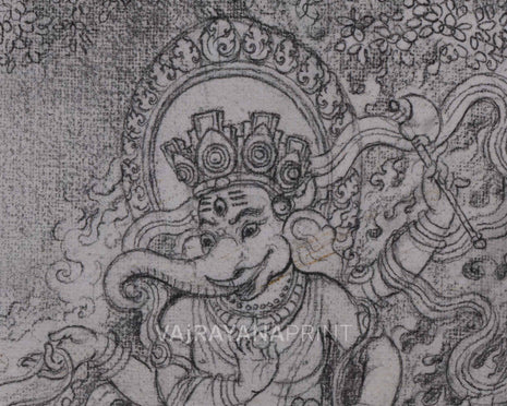 Canvas Drawing Of Ganesha High-Quality Print | Armed Lord Ganesh On Stencil For Wall Decor