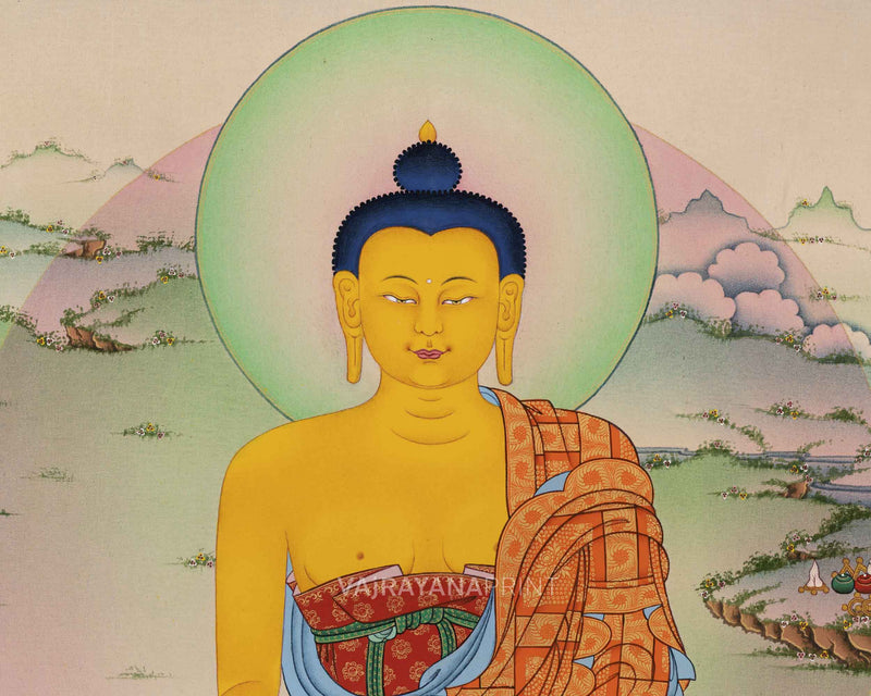 Himalayan Shakyamuni Buddha Prayer Thangka Print | Gautama Buddha Print As Spiritual Room Decor