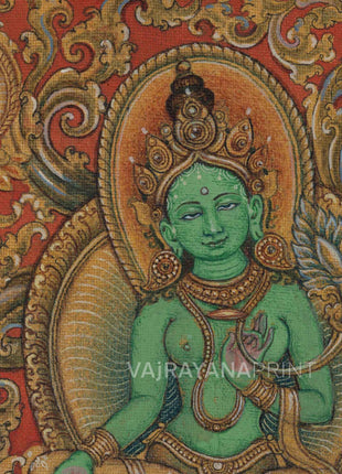 Mother Tara with Amoghasiddhi Thangka Print For Green Mantra Practice | Spiritual Room Decor