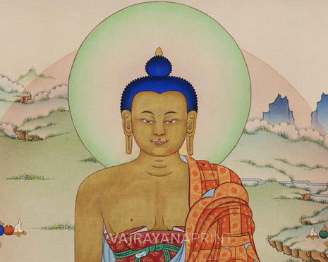 Seated Shakyamuni Buddha Thangka Print | Historical Buddha Tibetan Poster For Meditation