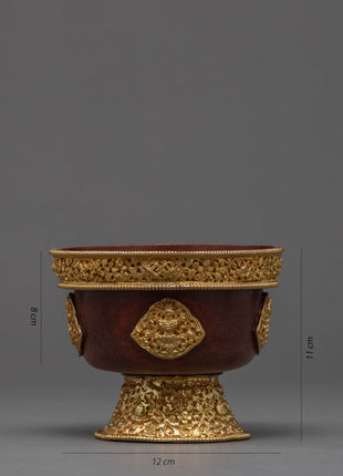 Handcarved Copper Alloy 4.3" Tibetan Buddhist Offering Bowls Set from Nepal