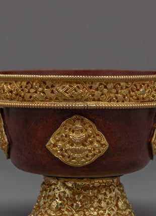 Handcarved Copper Alloy 4.3" Tibetan Buddhist Offering Bowls Set from Nepal