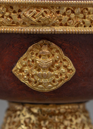 Handcarved Copper Alloy 4.3" Tibetan Buddhist Offering Bowls Set from Nepal