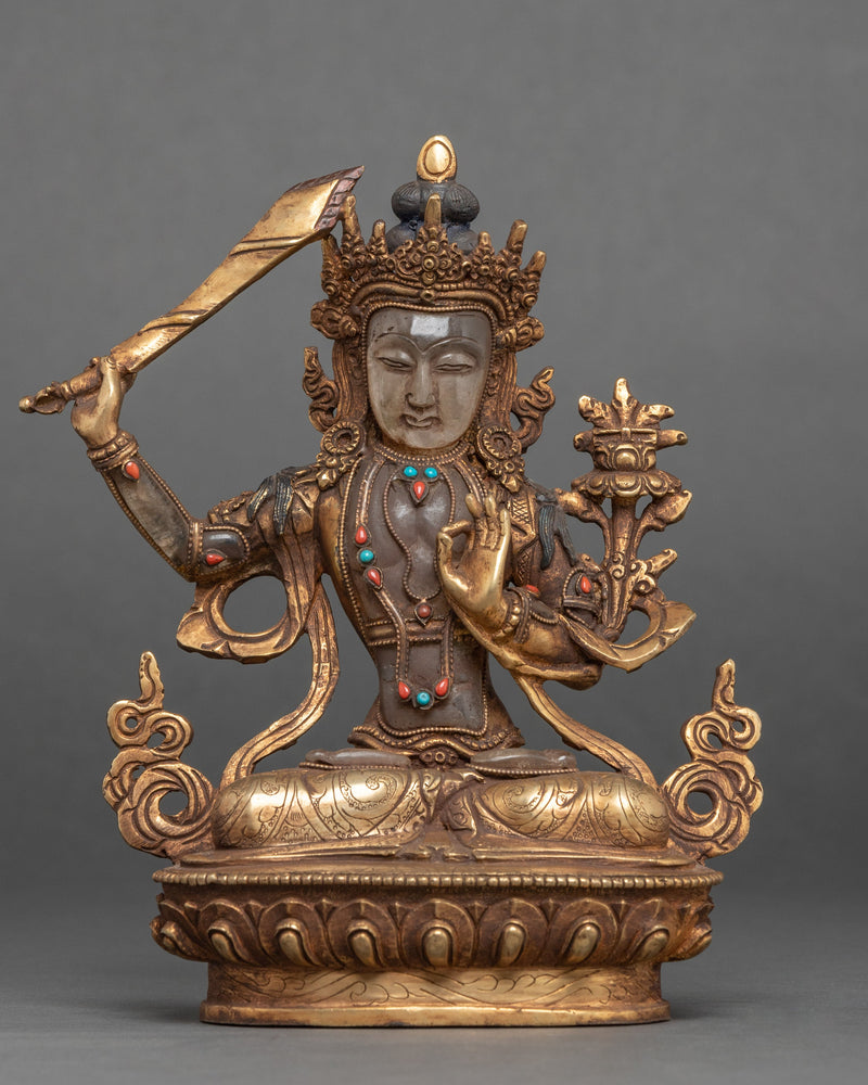 Buddhist Crystal Manjushri Statue
