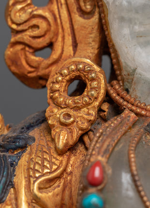 Green Tara Crystal Statue | Handcarved Religious Art | Traditional Decor