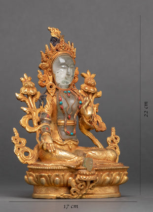 Green Tara Crystal Statue | Handcarved Religious Art | Traditional Decor