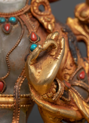 Green Tara Crystal Statue | Handcarved Religious Art | Traditional Decor