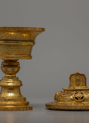 Tibetan Butter lamp |  Gold plated Lamp