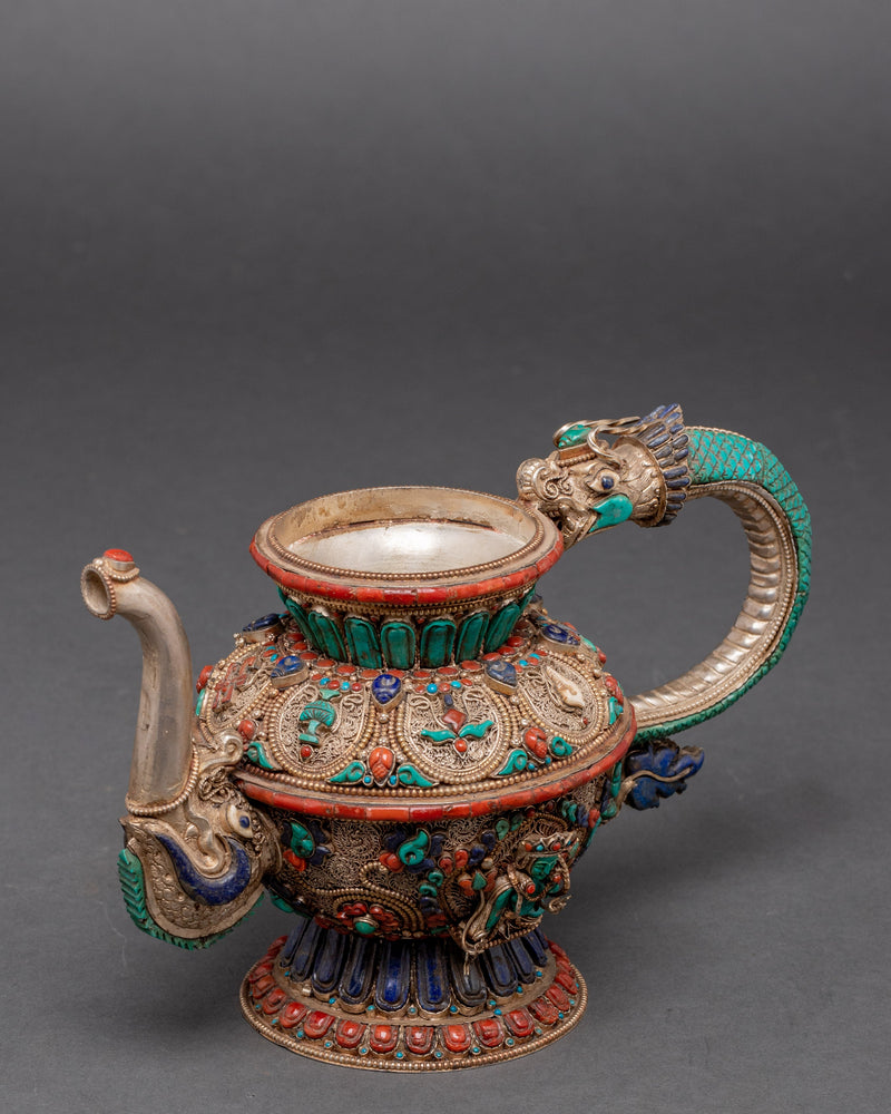 Handcrafted Tibetan Tea Pot Set | Beautiful Buddhist Tea Pot Charm for Home Decor | Genuine Himalayan Nepalese Craft | Religious Gift