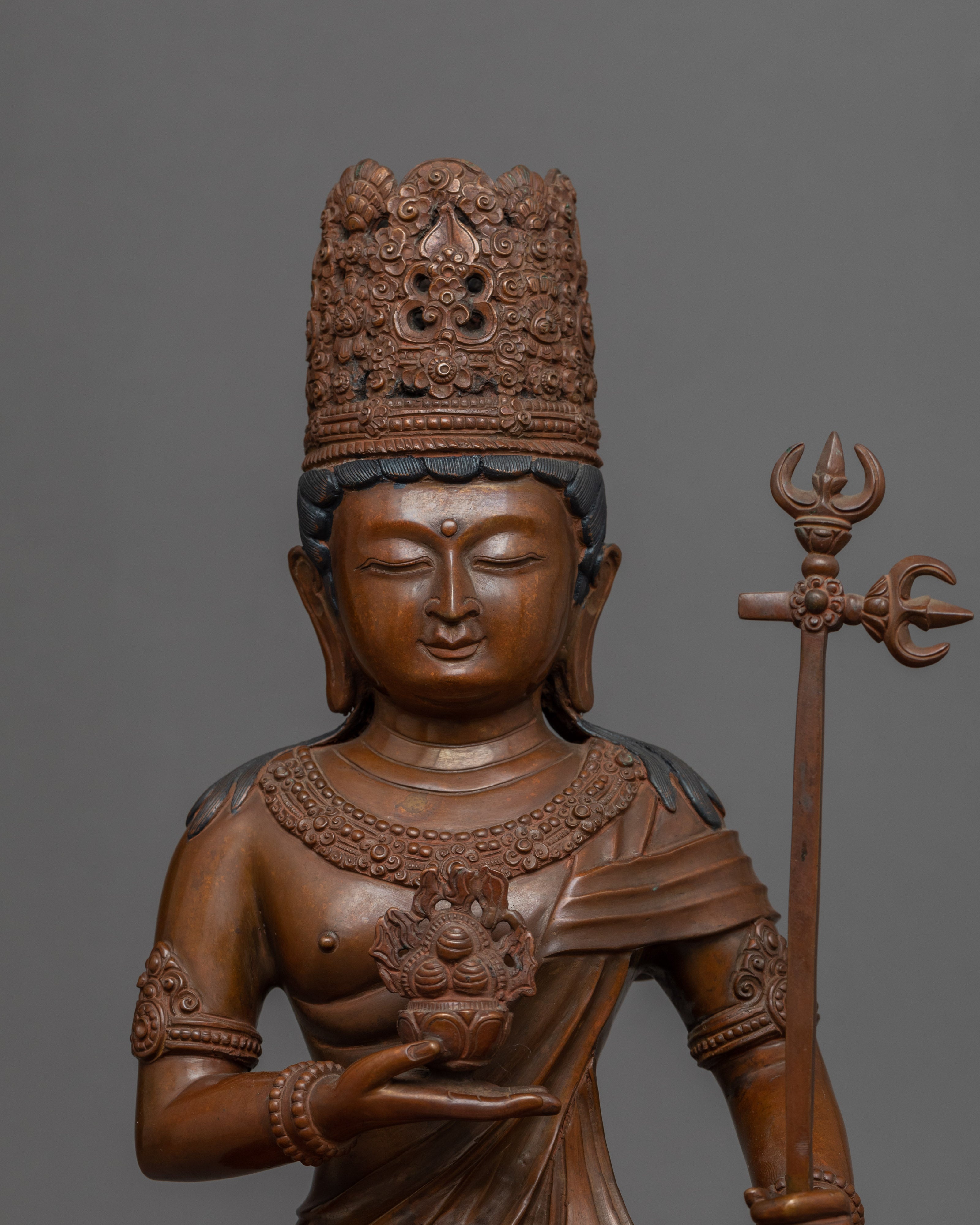 Traditional Himalayan Kshitigarbha Copper Statue | Bodhisattva Of The Womb Artwork