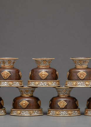 Ornate Carved Bowls for Offering | Set of Seven | Nepal Crafts