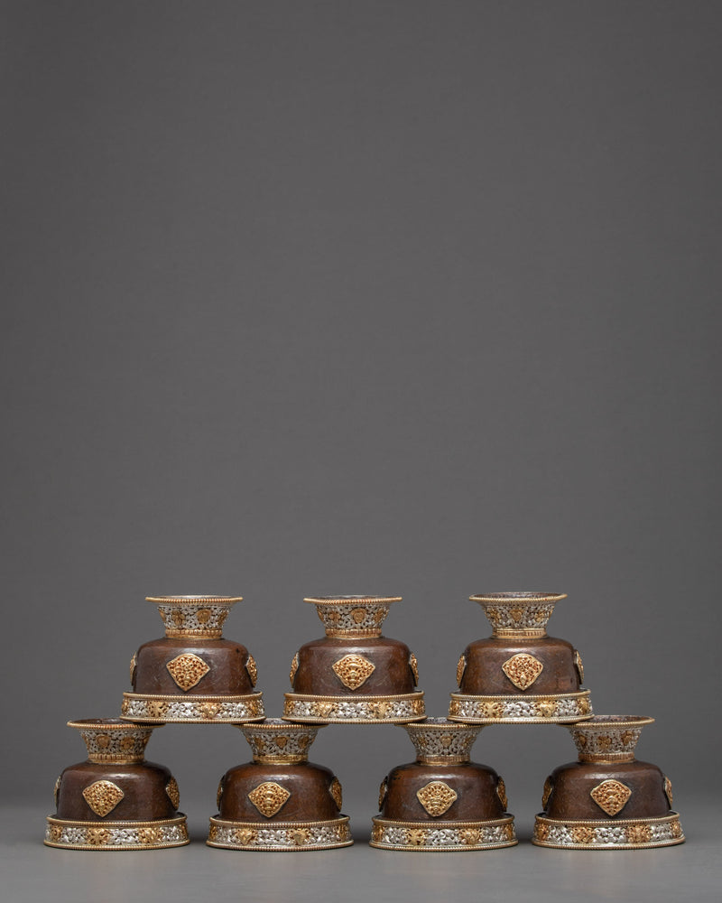 Ornate Carved Bowls for Offering | Set of Seven | Nepal Crafts