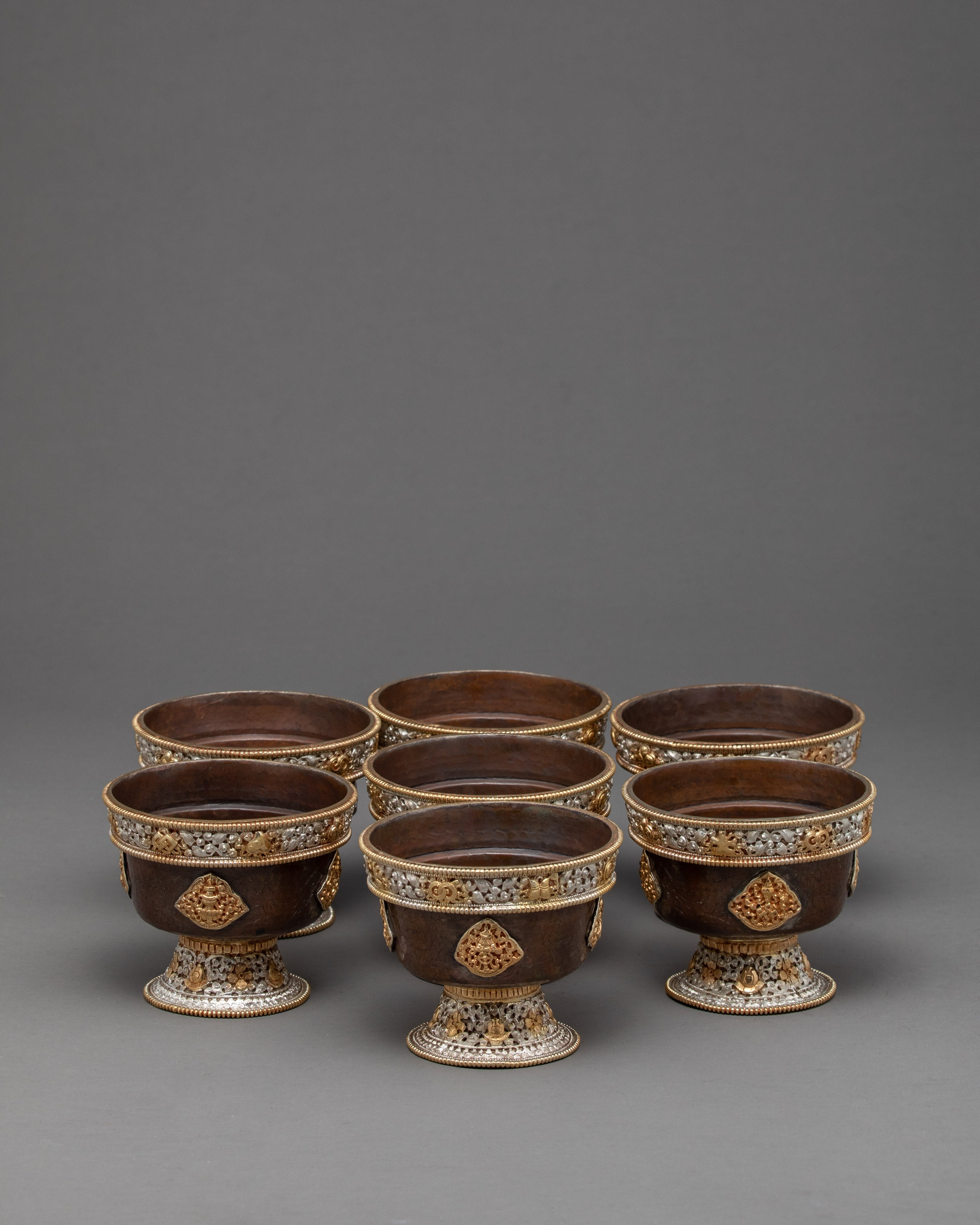 Ornate Carved Bowls for Offering | Set of Seven | Nepal Crafts