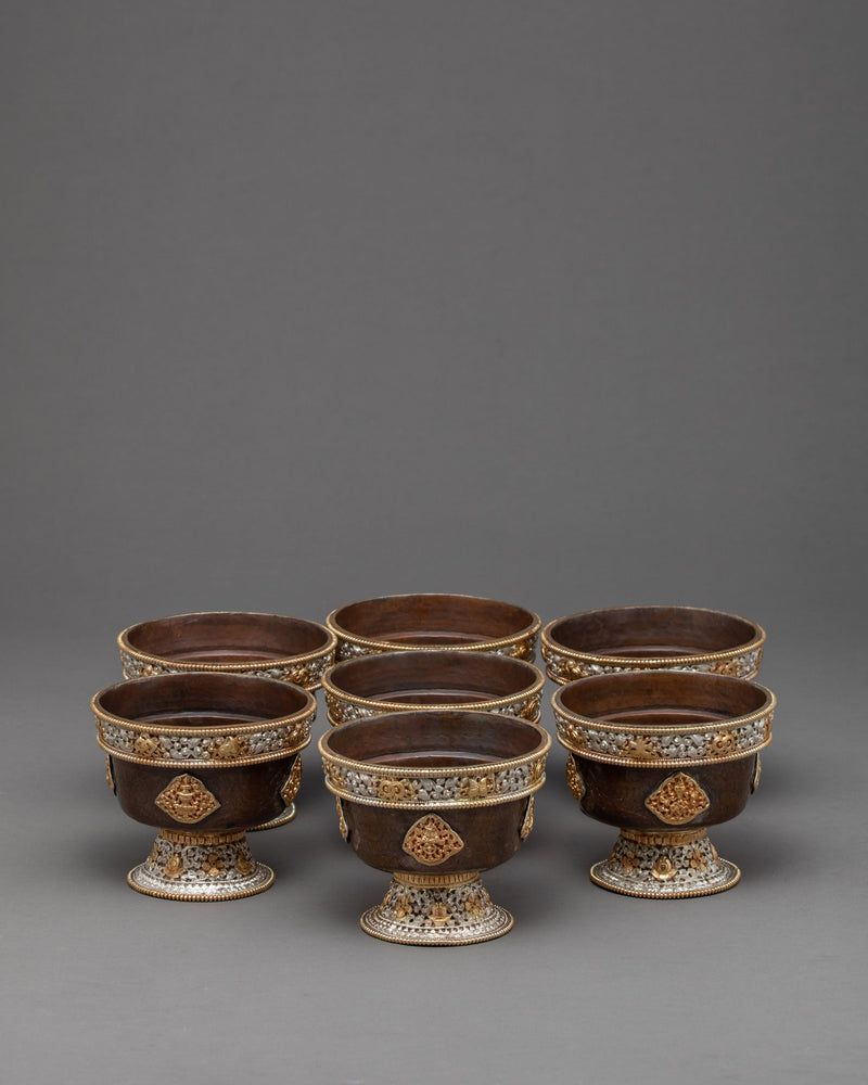 Ornate Carved Bowls for Offering | Set of Seven | Nepal Crafts
