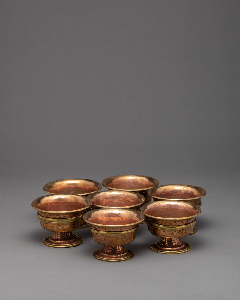 High Quality Brass Water Offering Bowls | Handcarved Tibetan Yonchap