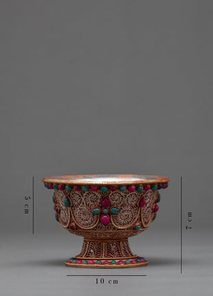 Water Purification Bowl | Copper Handmade Filigree with Semi-precious Stone Inlays | Ritual Item