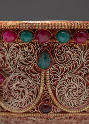 Water Purification Bowl | Copper Handmade Filigree with Semi-precious Stone Inlays | Ritual Item