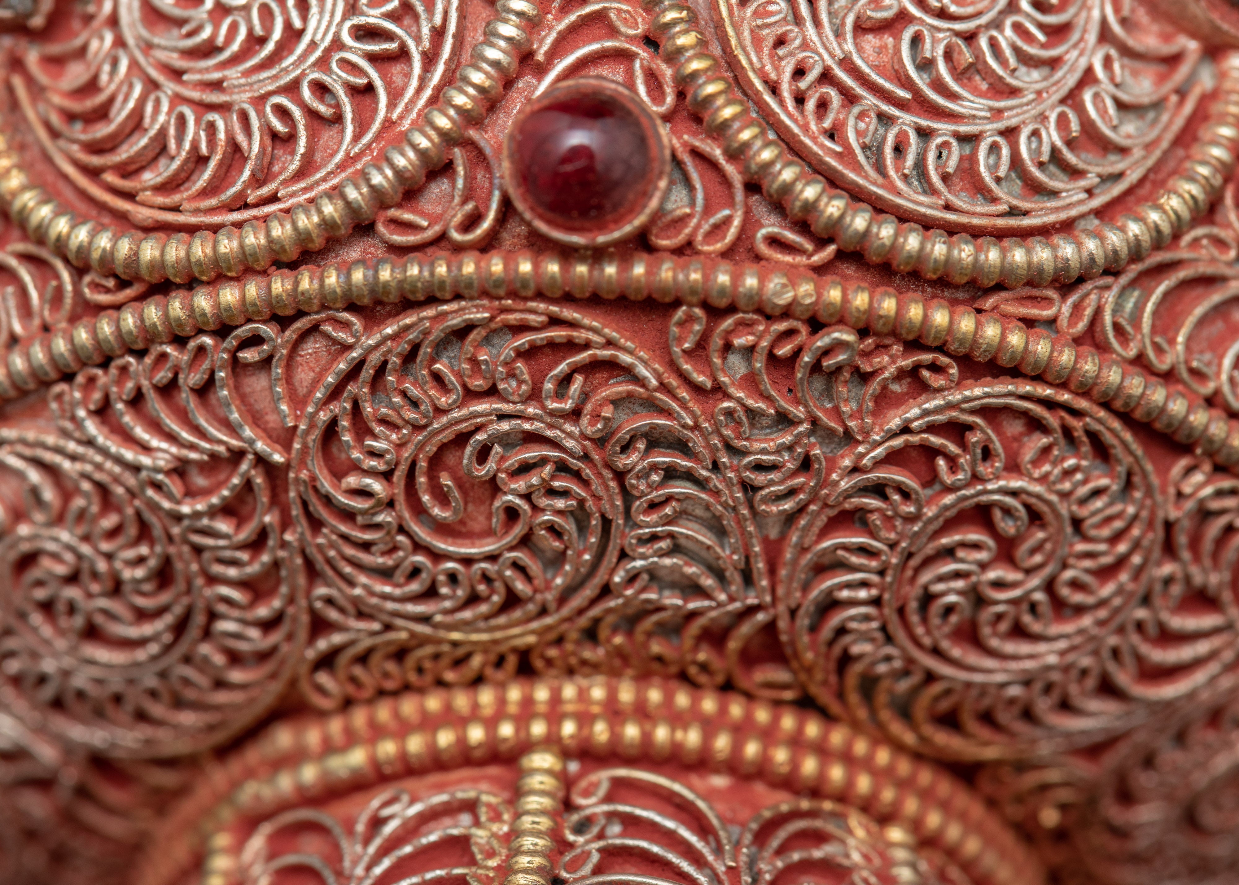 Water Purification Bowl | Copper Handmade Filigree with Semi-precious Stone Inlays | Ritual Item