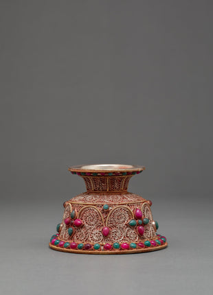 Water Purification Bowl | Copper Handmade Filigree with Semi-precious Stone Inlays | Ritual Item
