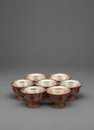 Water Purification Bowl | Copper Handmade Filigree with Semi-precious Stone Inlays | Ritual Item