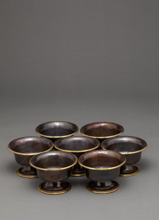 Copper Bowls Oxidized with Antique Finish | Seven Offering Bowls | Ritual Objects