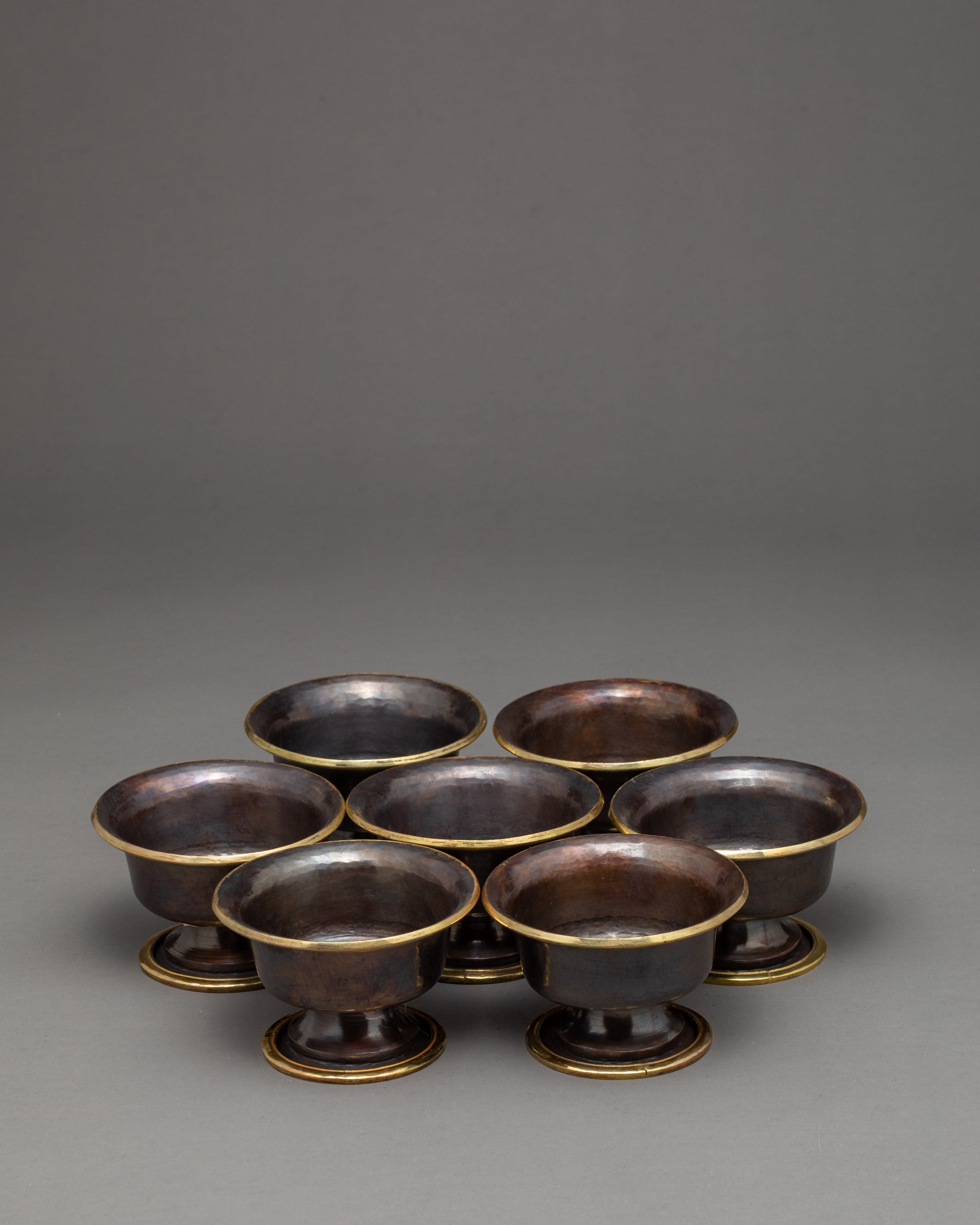 Copper Bowls Oxidized with Antique Finish | Seven Offering Bowls | Ritual Objects