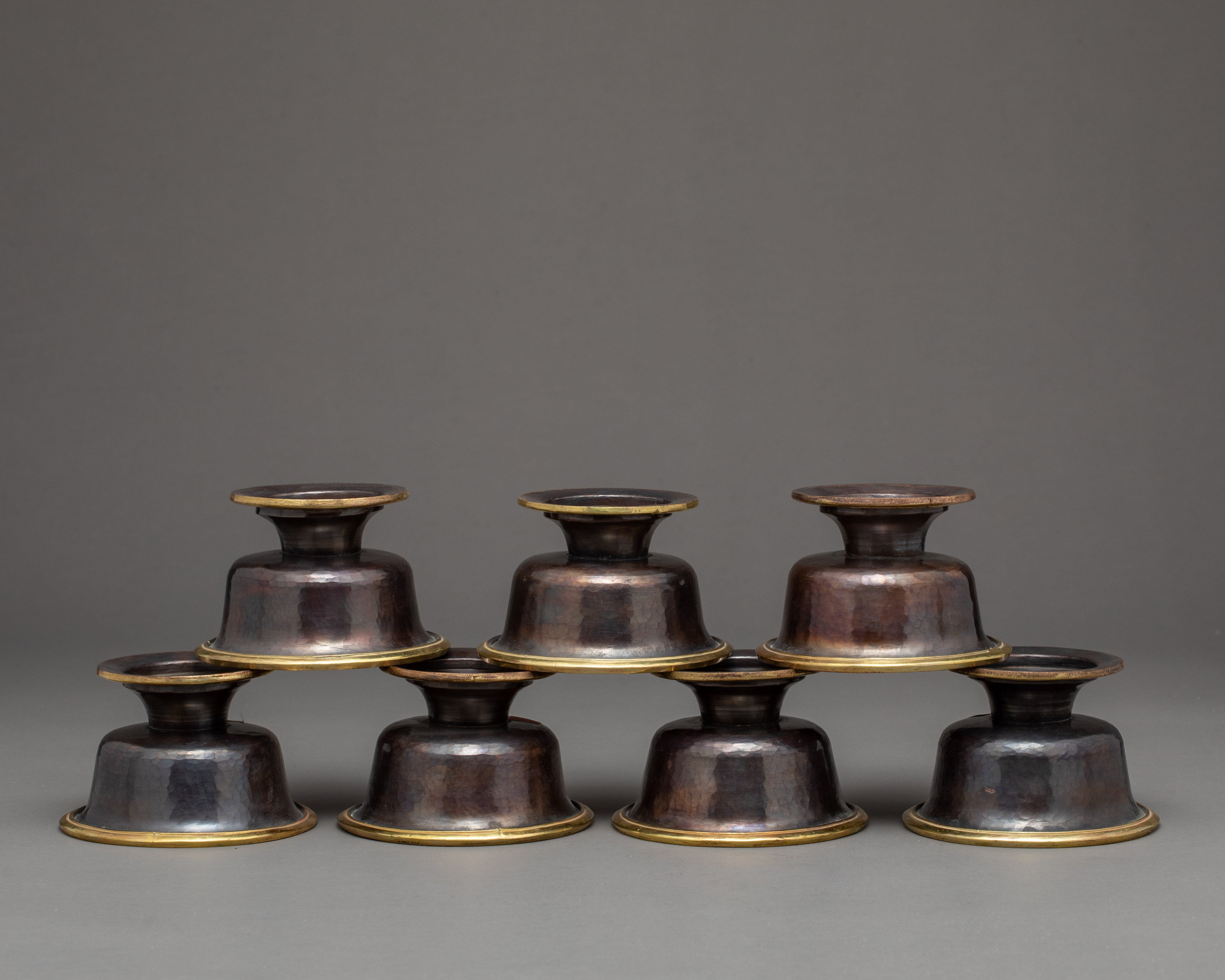Copper Bowls Oxidized with Antique Finish | Seven Offering Bowls | Ritual Objects