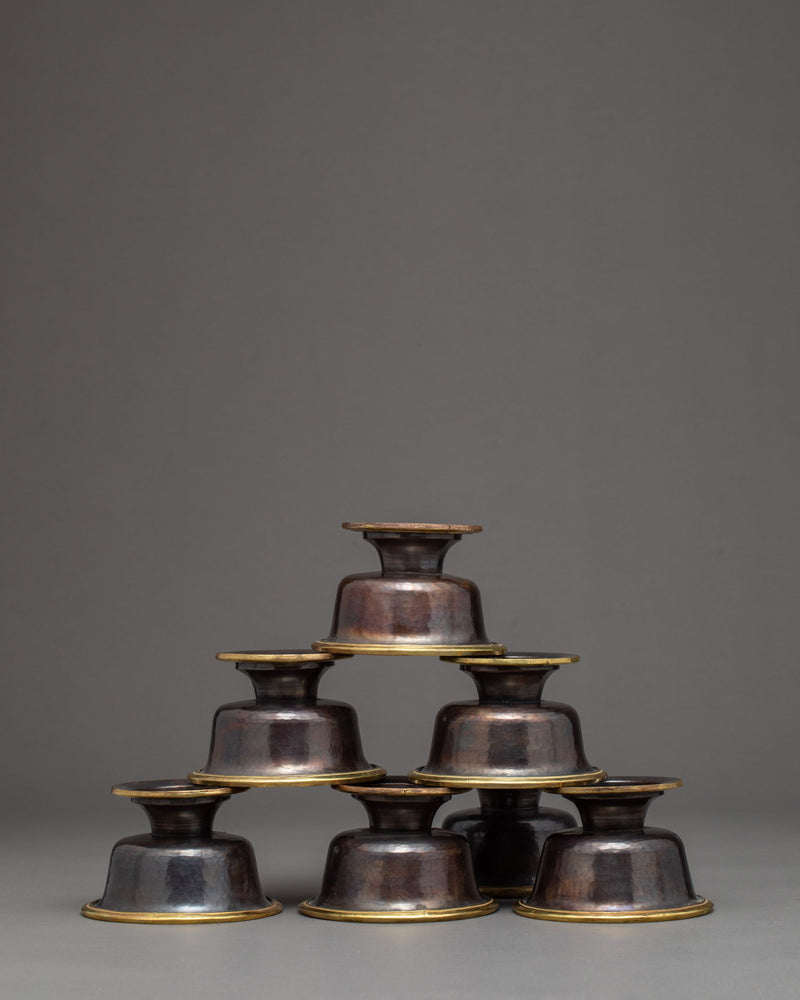 Copper Bowls Oxidized with Antique Finish | Seven Offering Bowls | Ritual Objects