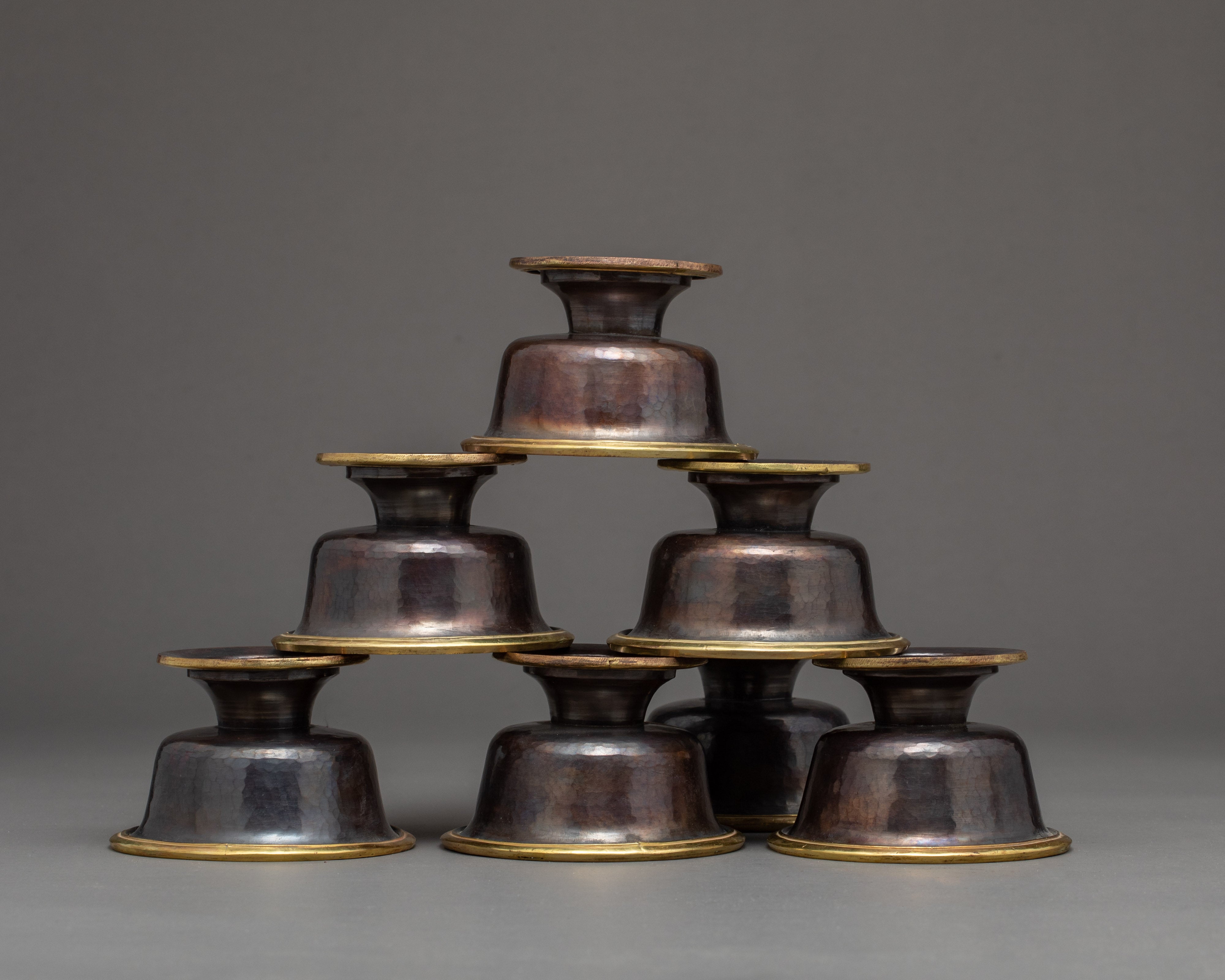 Copper Bowls Oxidized with Antique Finish | Seven Offering Bowls | Ritual Objects