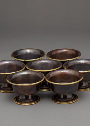 Copper Bowls Oxidized with Antique Finish | Seven Offering Bowls | Ritual Objects
