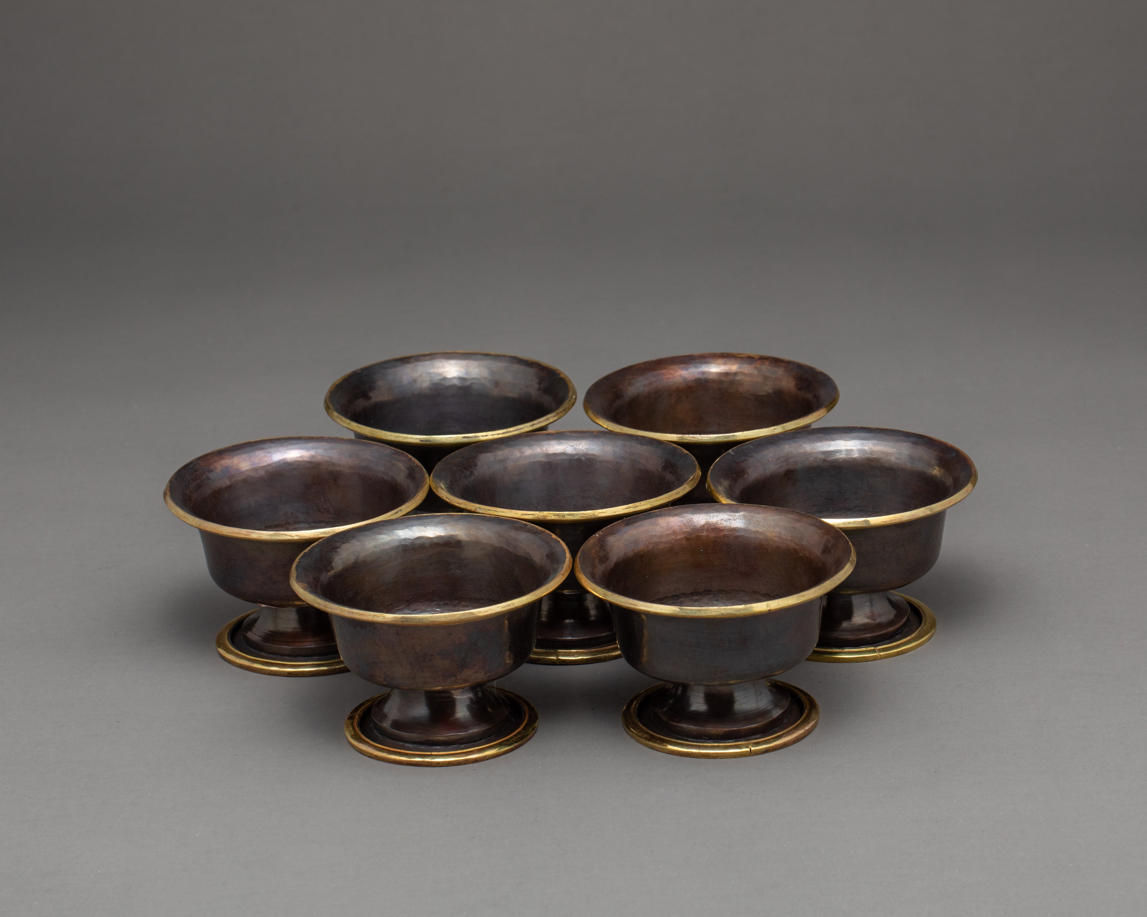 Copper Bowls Oxidized with Antique Finish | Seven Offering Bowls | Ritual Objects