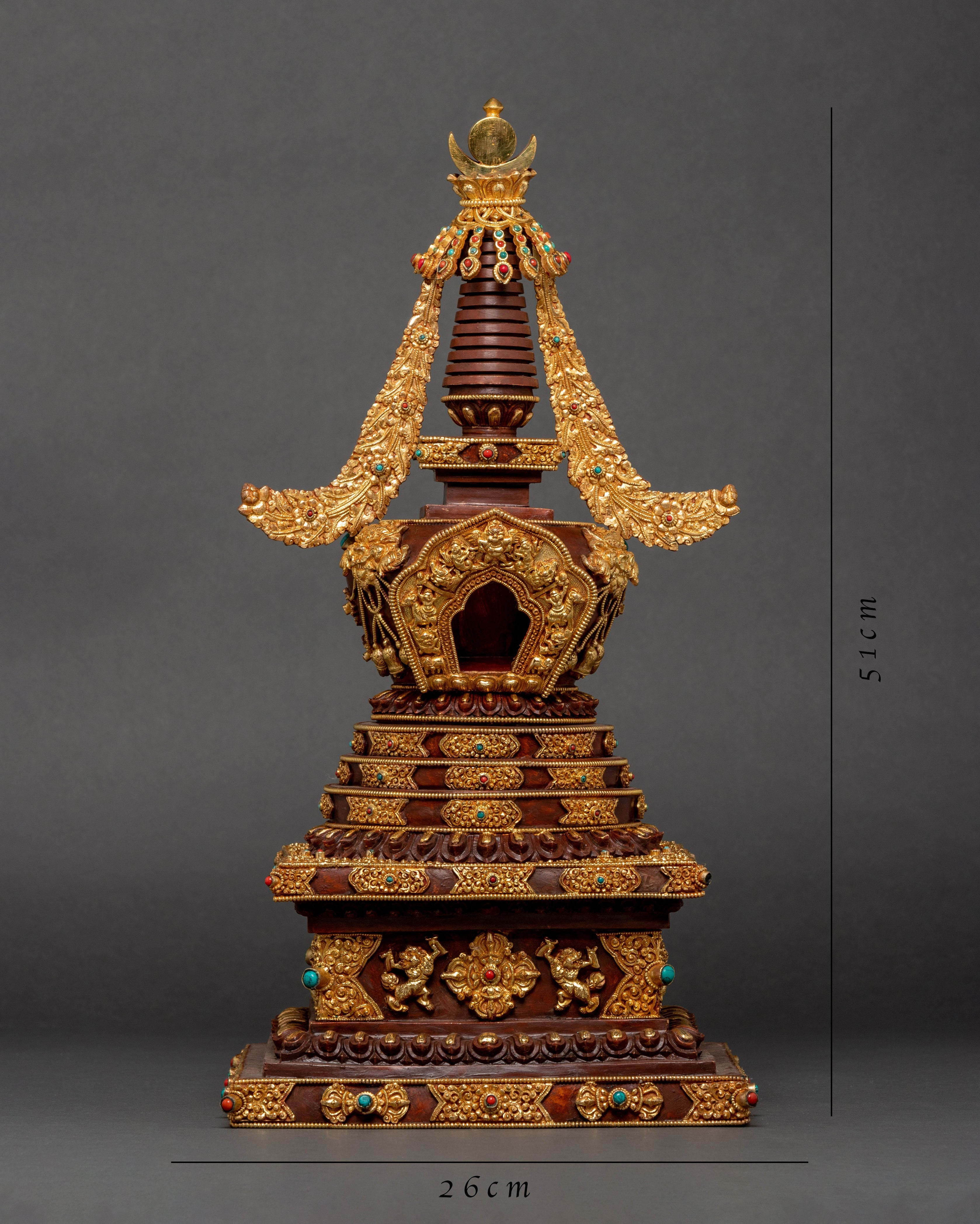 Gold-Plated Buddhist Stupa | Traditional Hand Art Work