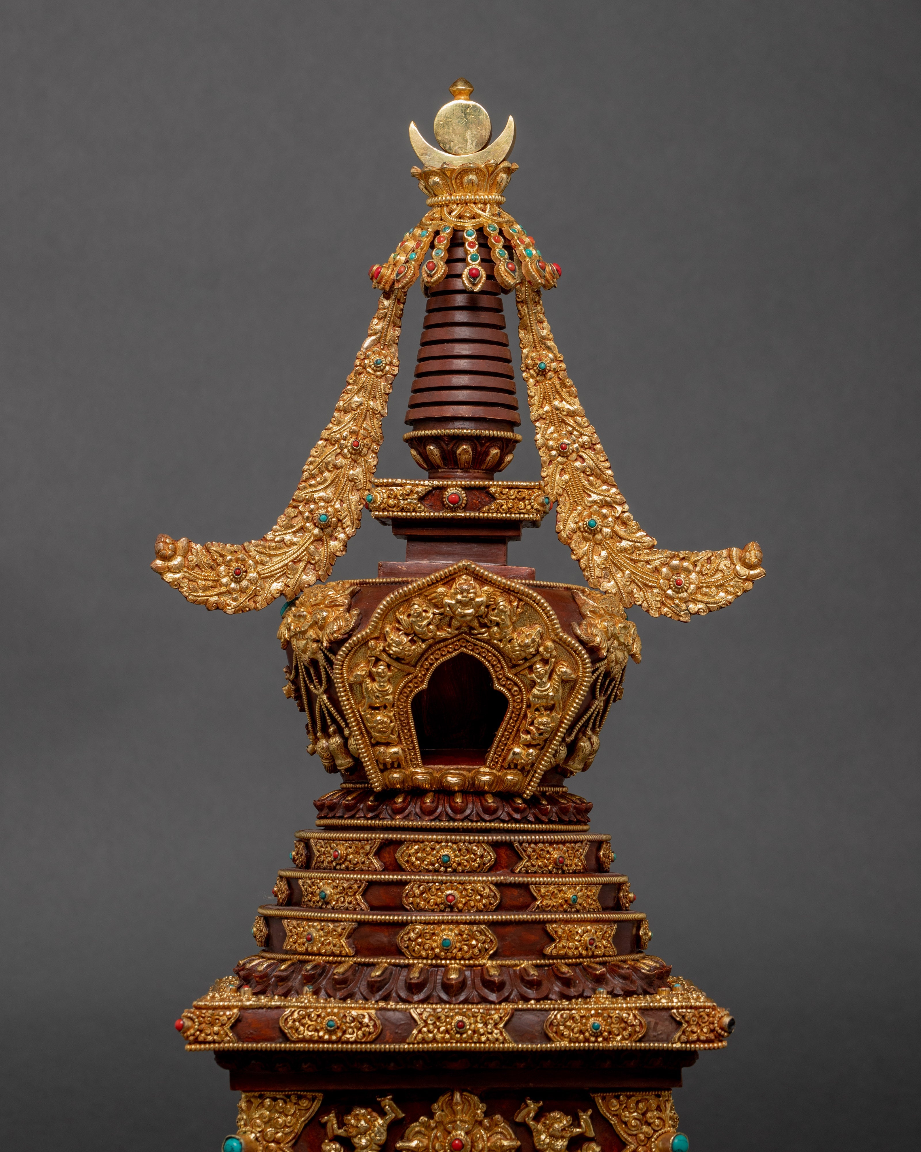 Gold-Plated Buddhist Stupa | Traditional Hand Art Work