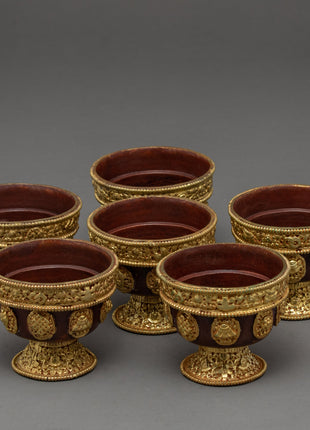 Ting Water Bowl | Set Of Seven Offering Cups | Buddhist Decorations