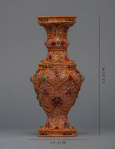 Crystal Inlay Tibetan Silver Gem Crock Pot | Traditional Home Decor
