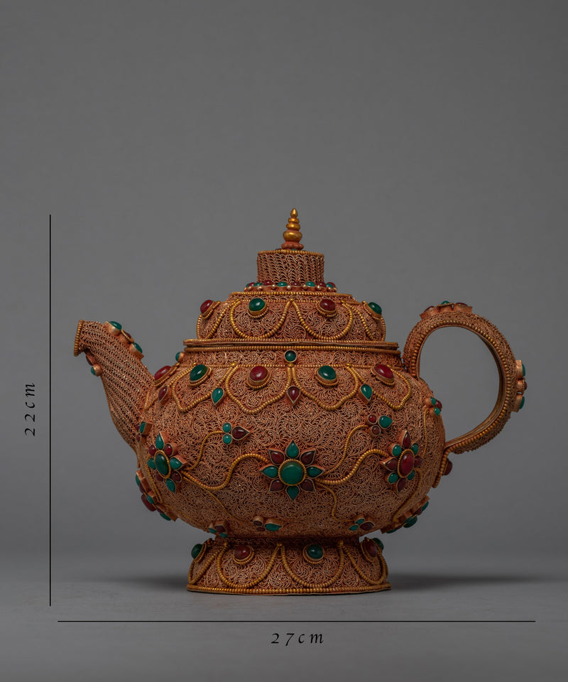 Tibetan Buddhist Tea Pot | 24K Gold Plating