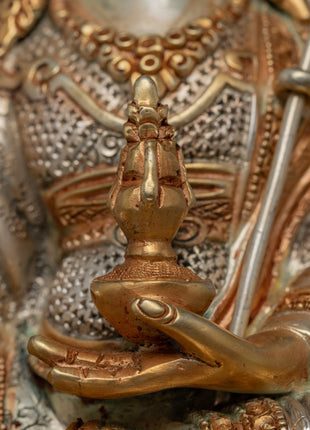 Seated Padmasambhava Guru Rinpoche Statue | Gold Gilded Himalayan Buddhist Art