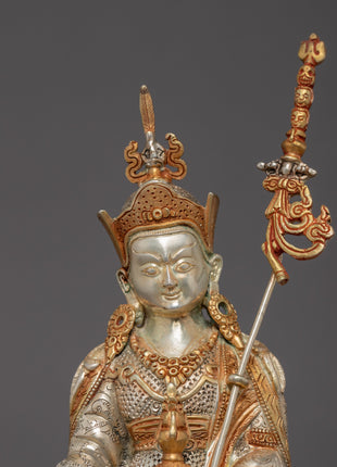 Seated Padmasambhava Guru Rinpoche Statue | Gold Gilded Himalayan Buddhist Art