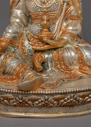 Seated Padmasambhava Guru Rinpoche Statue | Gold Gilded Himalayan Buddhist Art