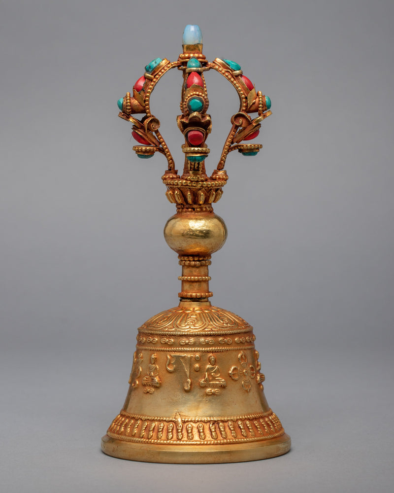 Tibetan Jeweled Bell with Half Vajra