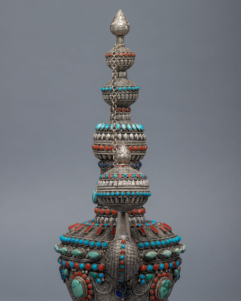 Big Tea Pot | Gemstones Embedded Buddhist Pot | Religious Home Decor
