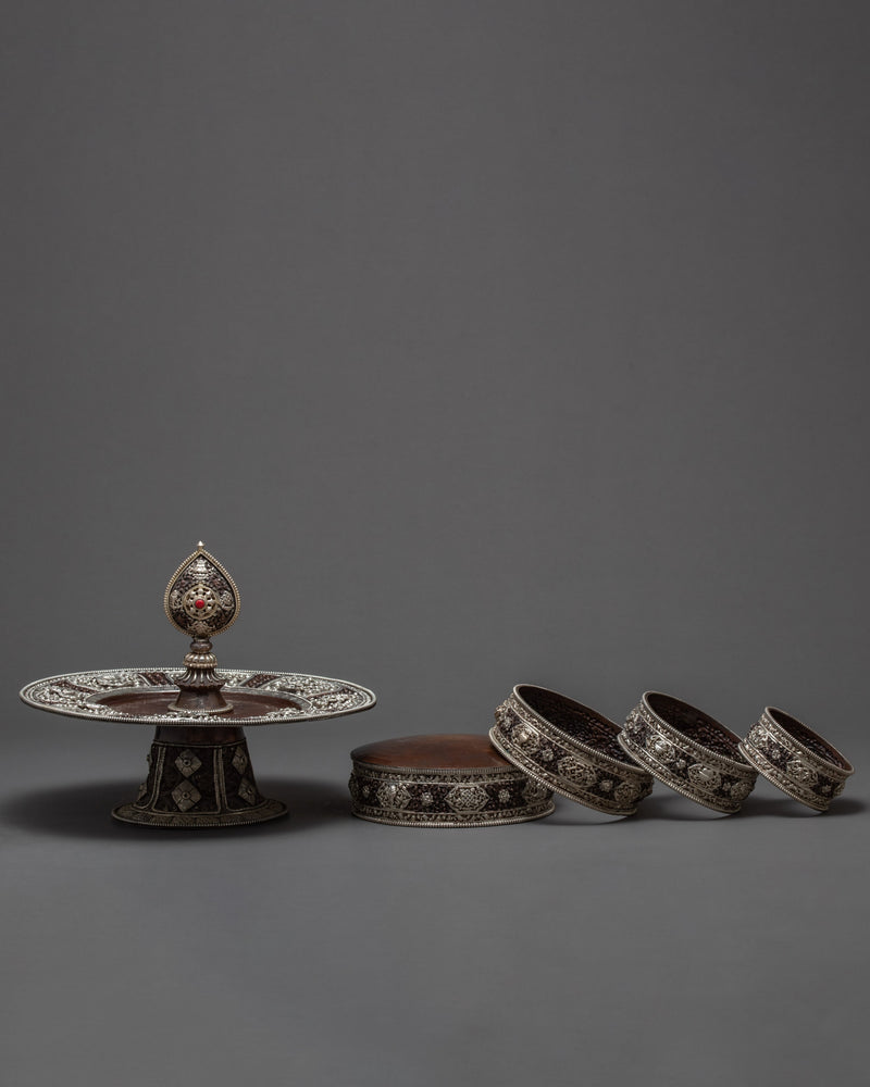 Copper Mandala Set | Silver Plated | Tibetan Treasures