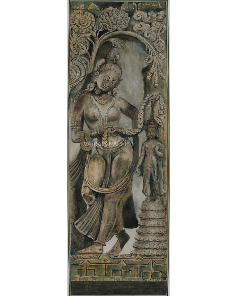 Maya Devi and Buddha In A Thangka Art Print