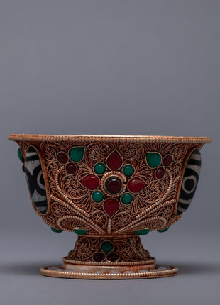 Buddhist Offering Bowls | Gold Plated Bowl With Gemstones Embed