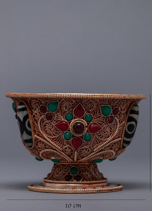 Buddhist Offering Bowls | Gold Plated Bowl With Gemstones Embed