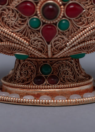 Buddhist Offering Bowls | Gold Plated Bowl With Gemstones Embed