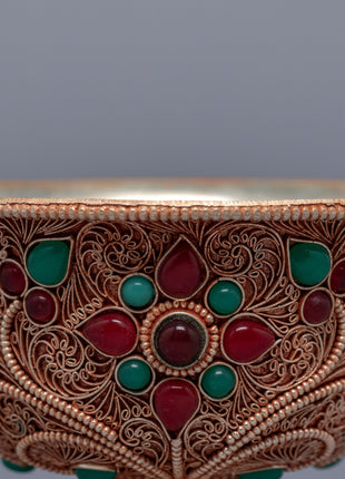 Buddhist Offering Bowls | Gold Plated Bowl With Gemstones Embed