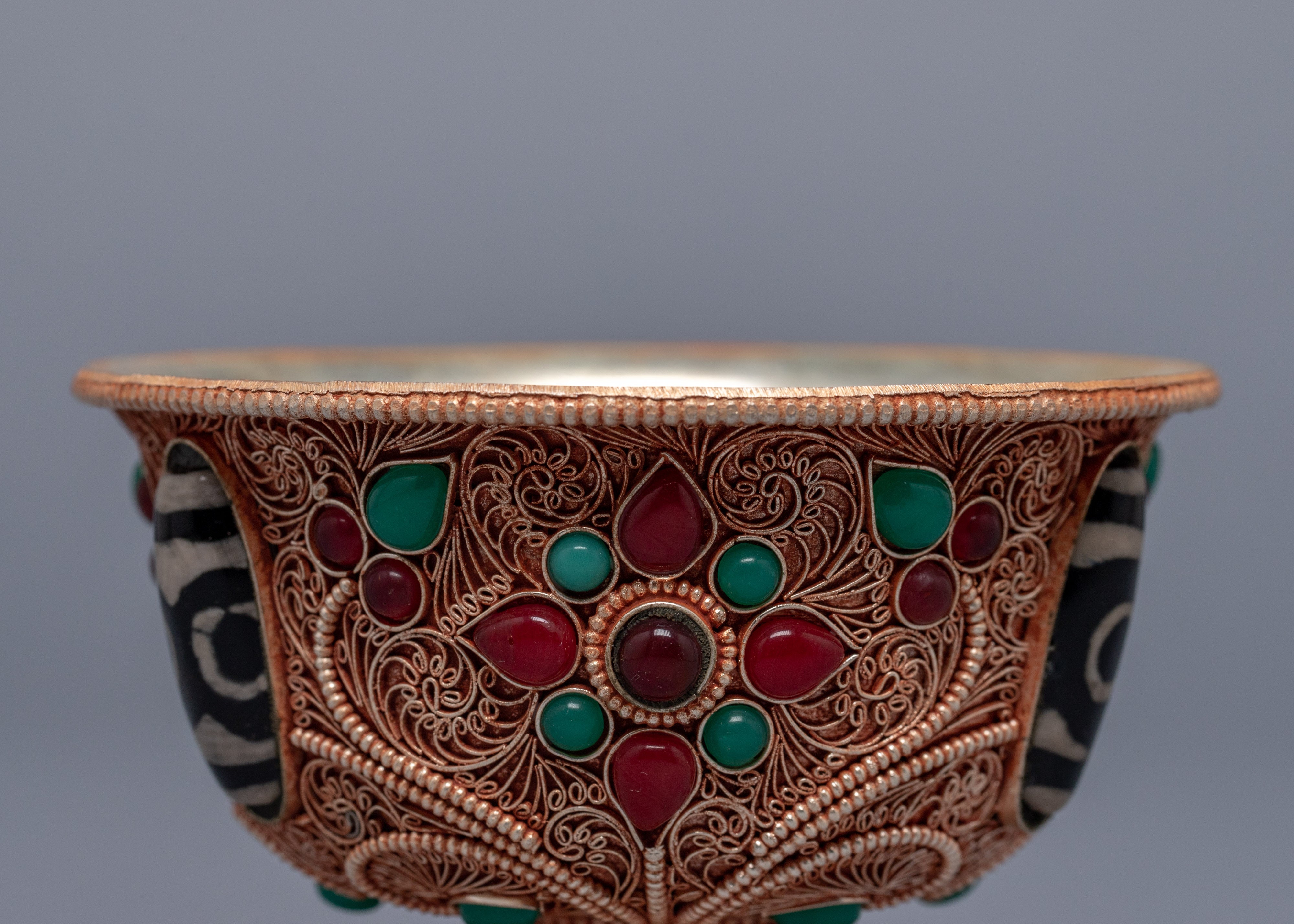 Buddhist Offering Bowls | Gold Plated Bowl With Gemstones Embed