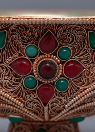 Buddhist Offering Bowls | Gold Plated Bowl With Gemstones Embed